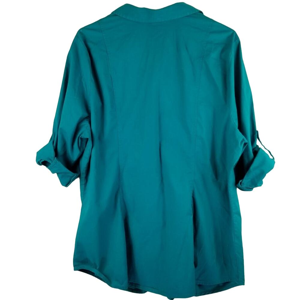 Lane Bryant Turquoise Studded Pocket Design Rolled Sleeves Up/Down Blouse 18/20 - Picture 3 of 4